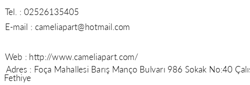 Camelia Apart Hotel telefon numaralar, faks, e-mail, posta adresi ve iletiim bilgileri